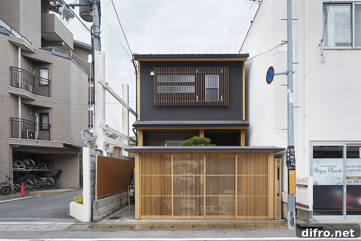 Street view of the new Japanese garden added o Tsubo-Niwa Extension in Kyoto, Japan
