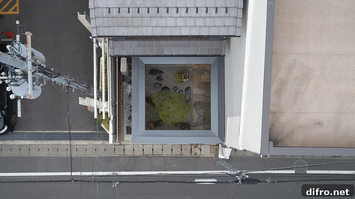 View of the new Japanese garden at the front from above