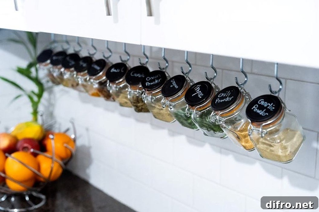 Spices hang on the wall