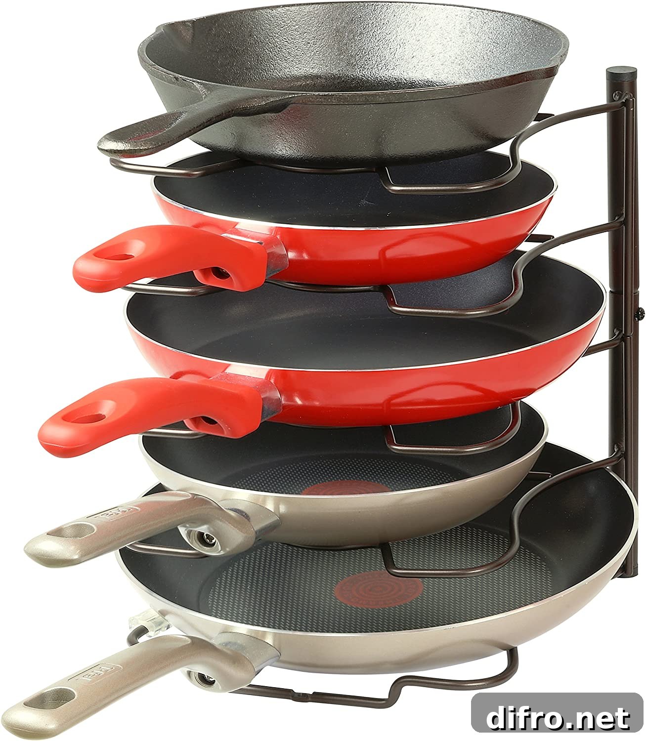 Five pans in rack holder