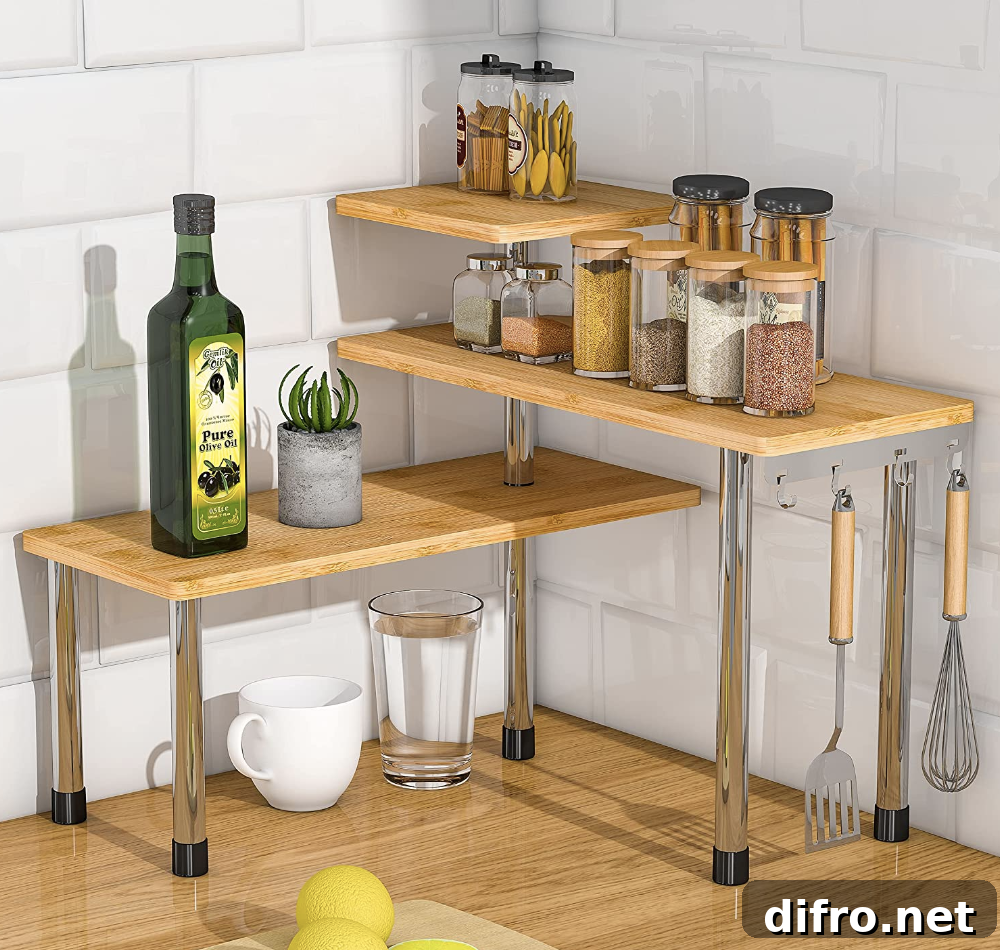 bamboo rectangular square kitchen corner shelves
