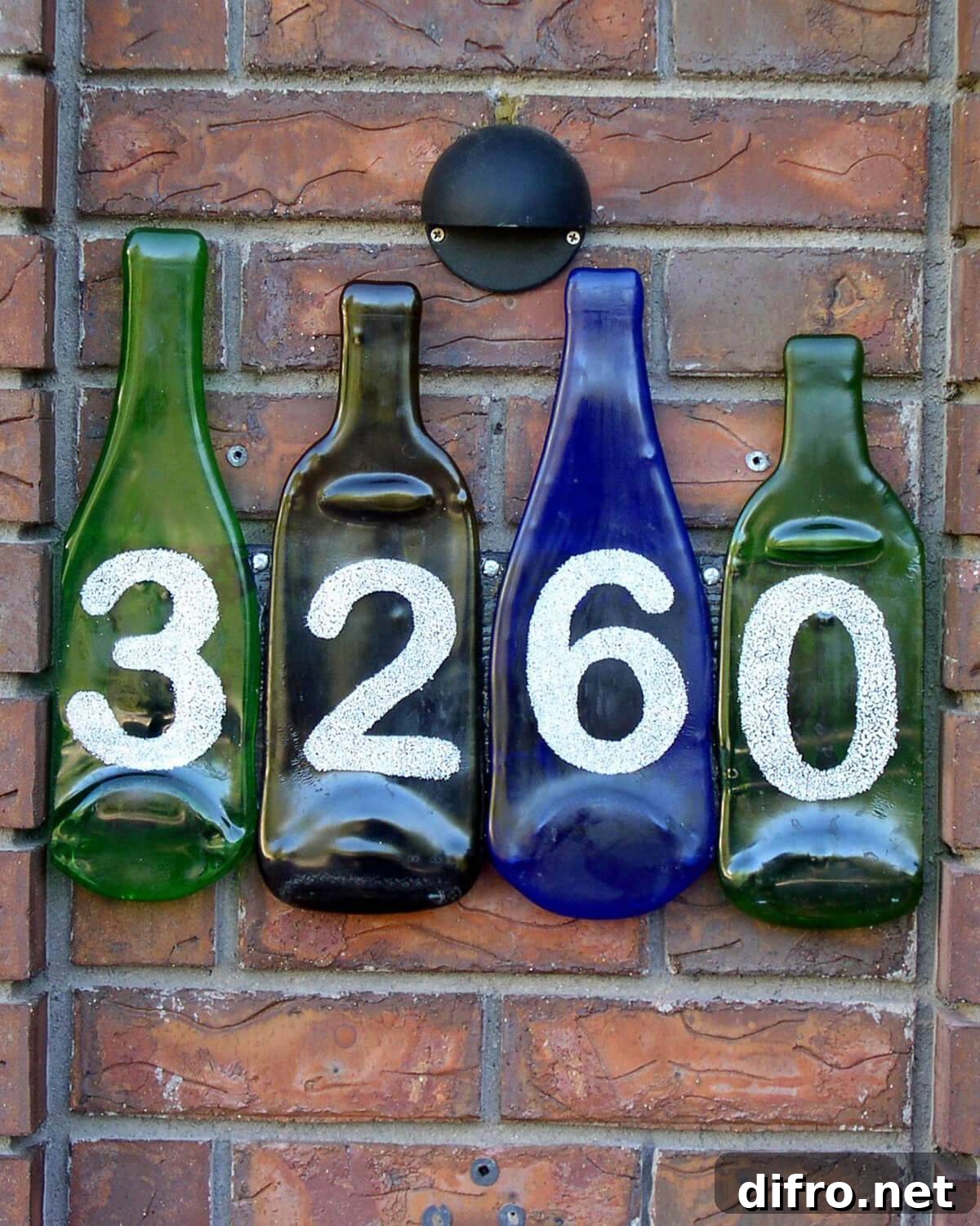 flatten wine bottle house numbers on brown brick