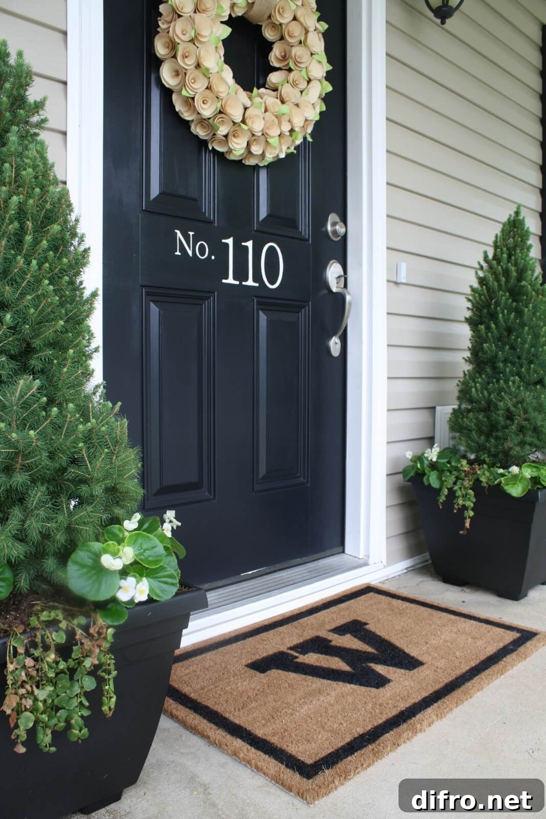 House number engraved on wooden door