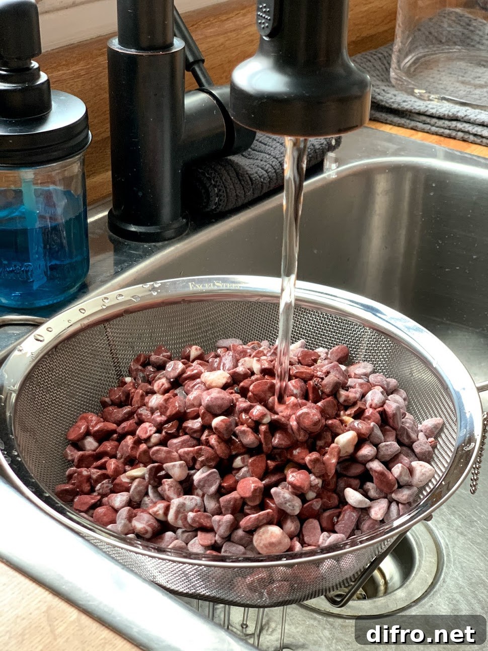 Decorative stone and rocks rinse in strainer