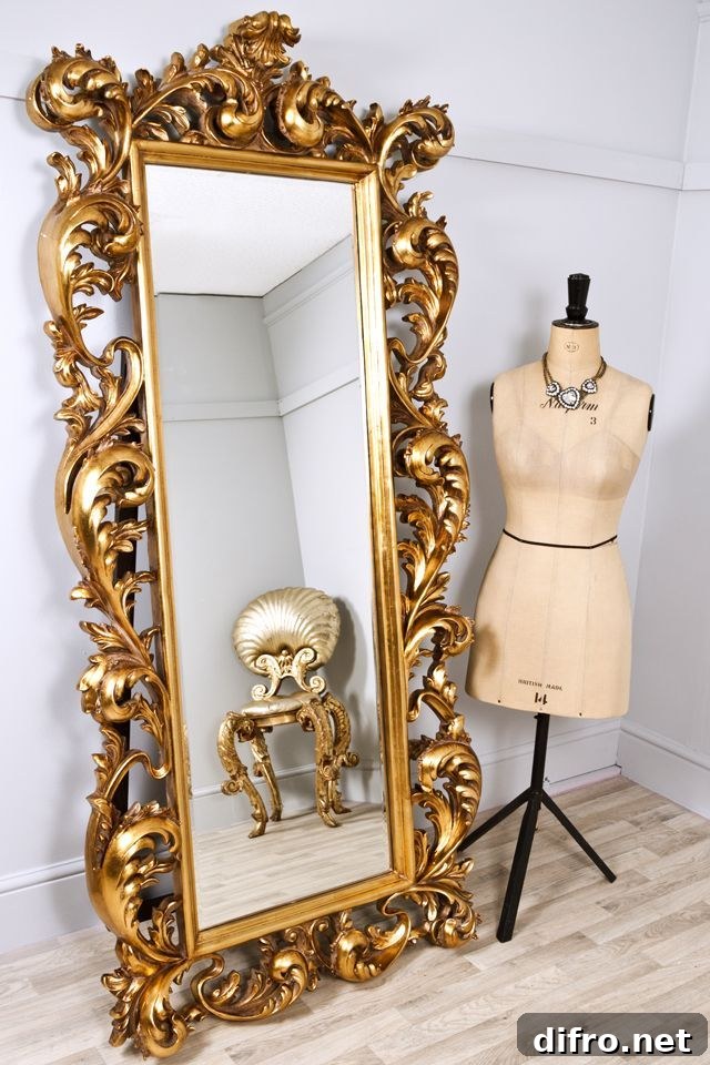 Tall Brass Vintage Decorative Mirror