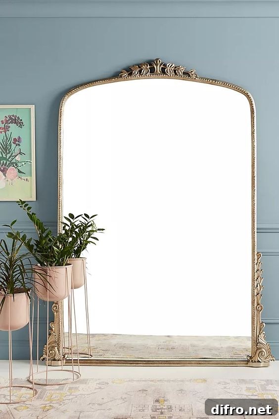 Standing Vintage Brass Ornate Framed Mirror
