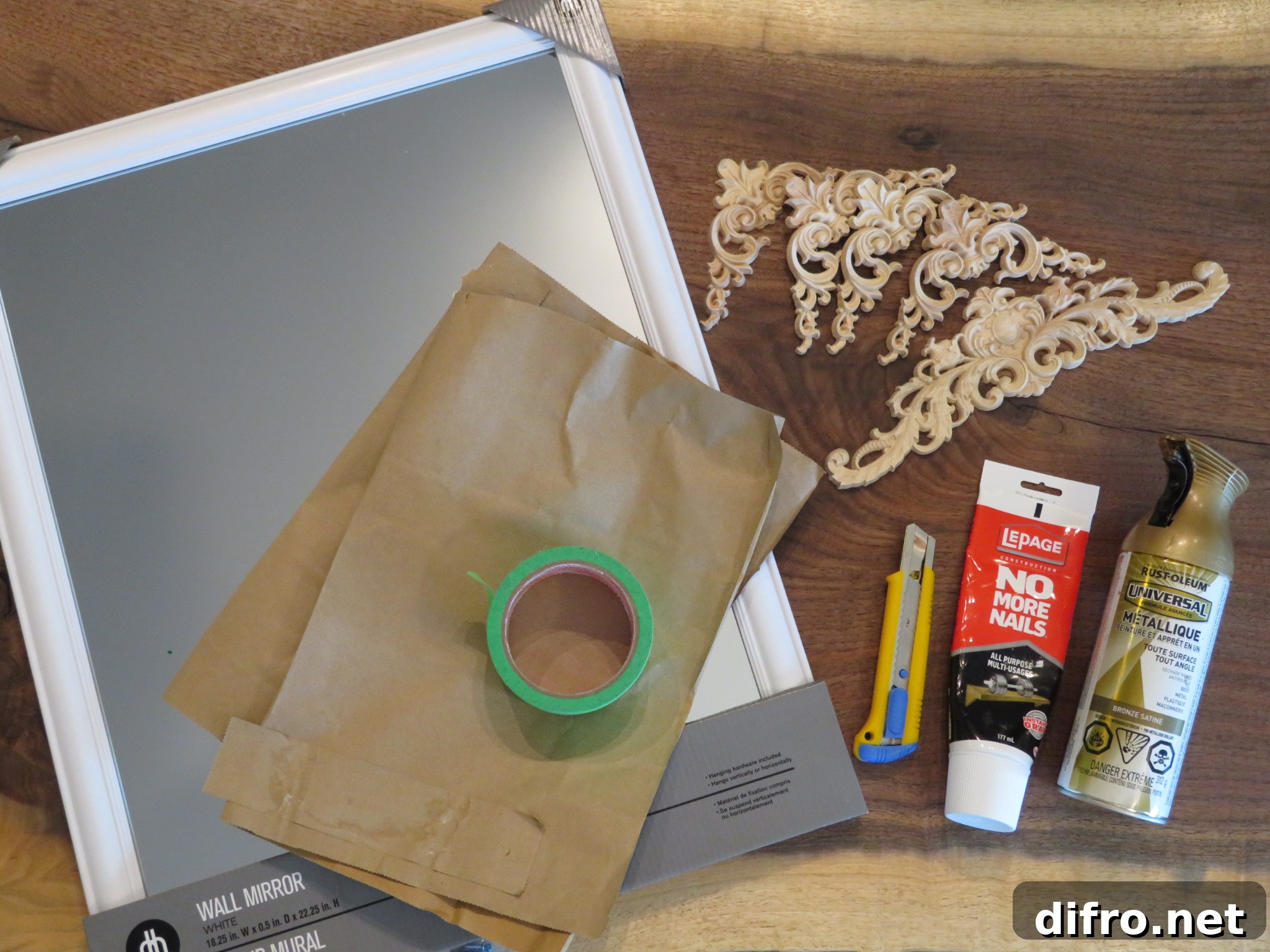 DIY supplies list for vintage mirror