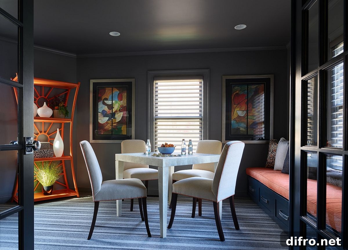 Sophisticated family and game room with window seat