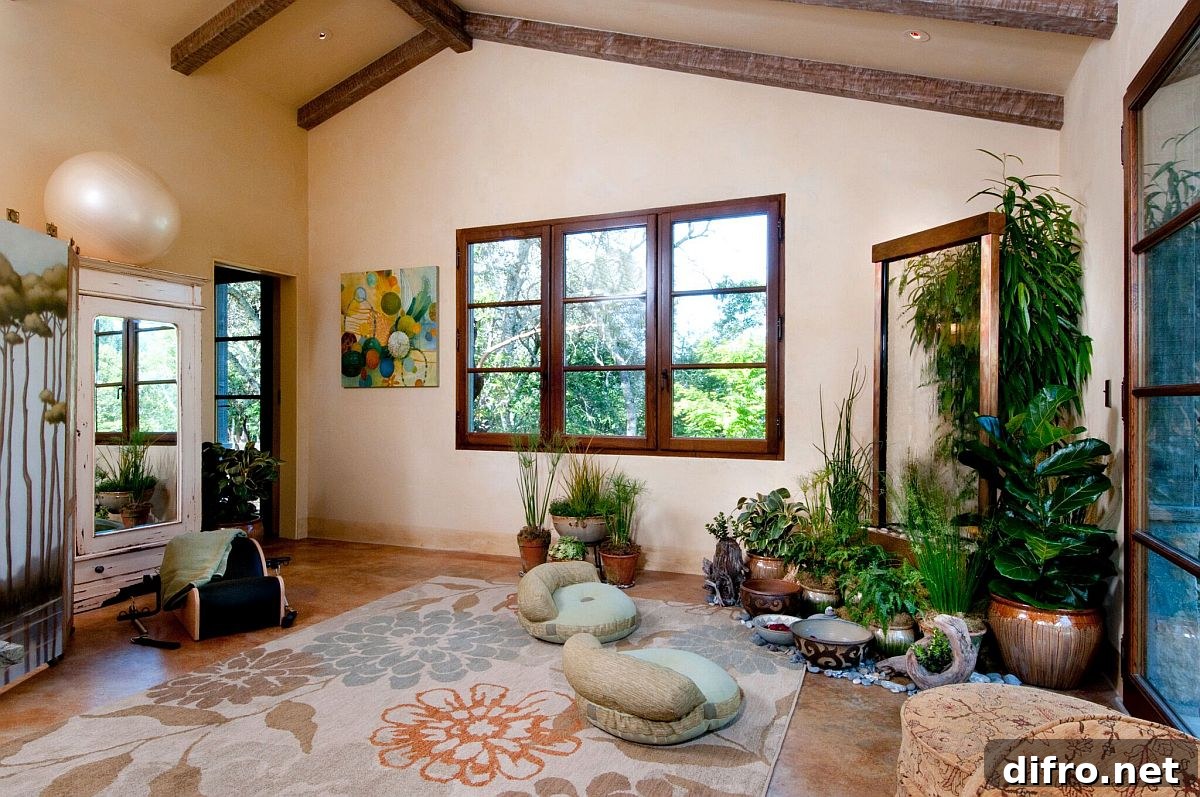 Yoga and meditation room with relaxing backdrop