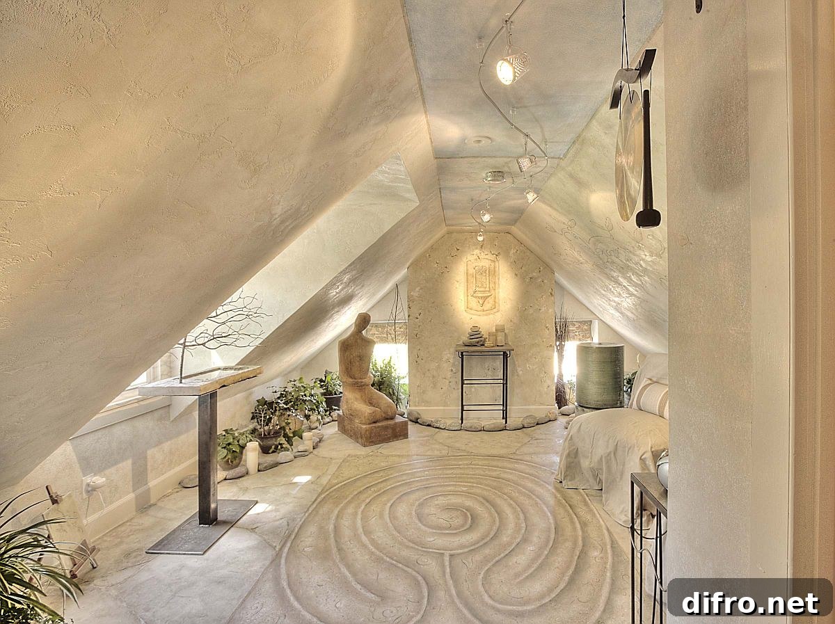 Meditation room with sand garden and lighting