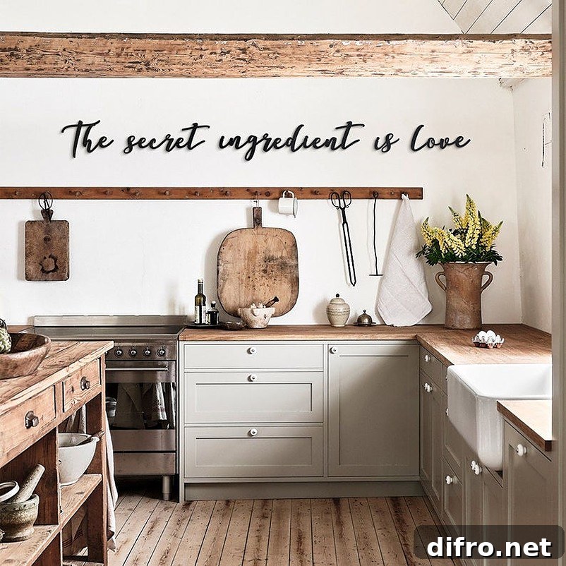 Black metal statement wall decal in white kitchen wall
