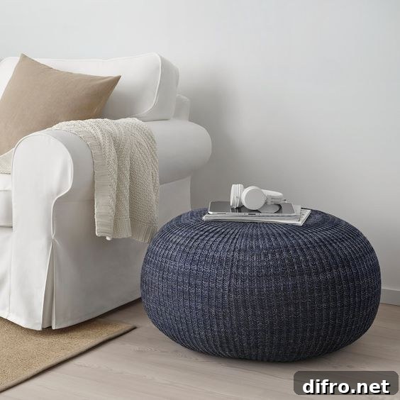 Ikea Sandared Floor Pouffe Navy Blue