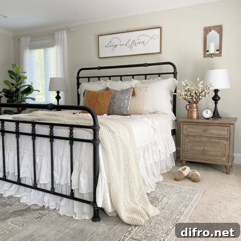 fall color scheme pillows on master bed