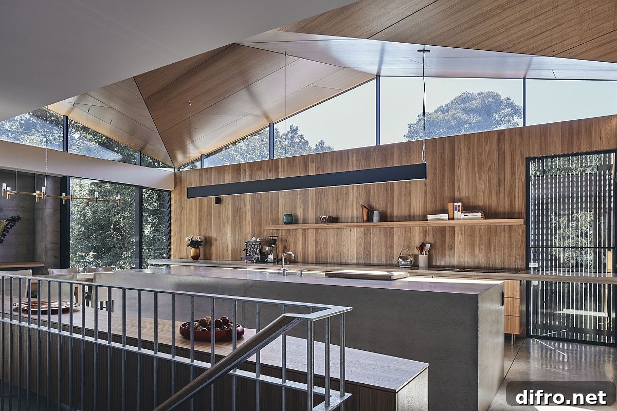 Upper level of the house opens up to the surroundings in a controlled way