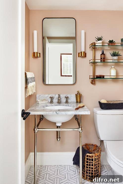 glass shelves over toilet with chrome pipe sink