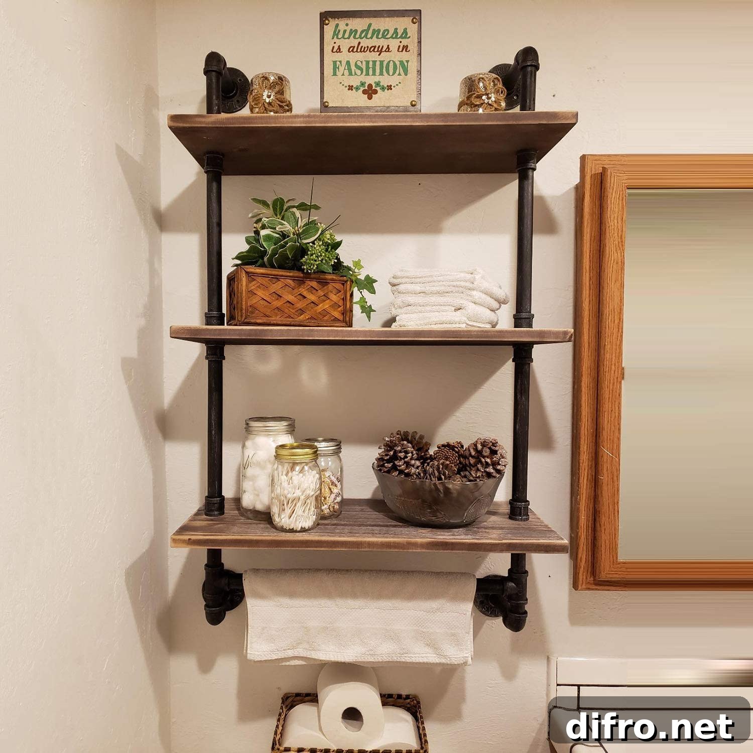 Wall shelf with industrial pipes