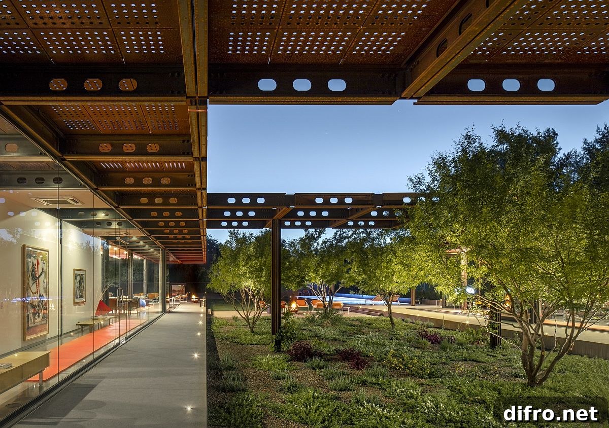 Curated garden outside the open, modern Arizona home