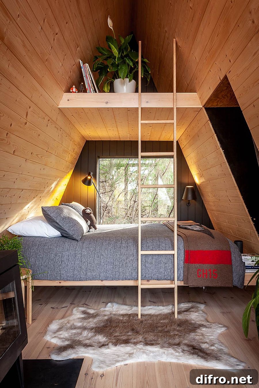 A-frame house interior.