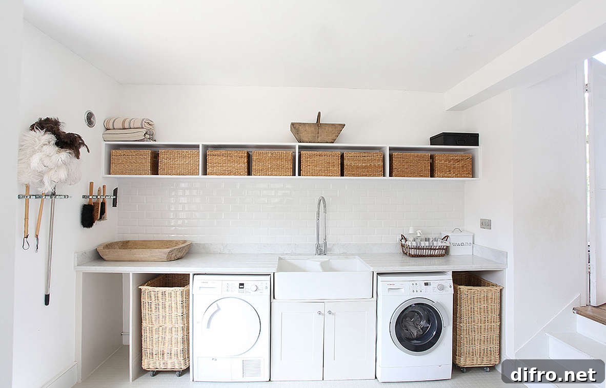 Laundry room full of wicker baskets