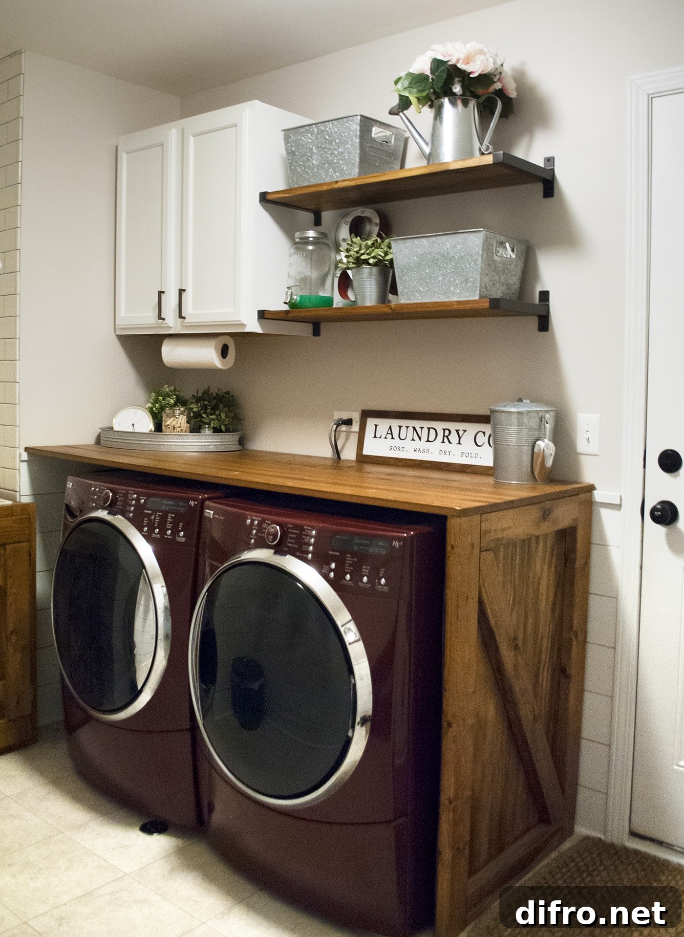 Washer and dryer under wood counter