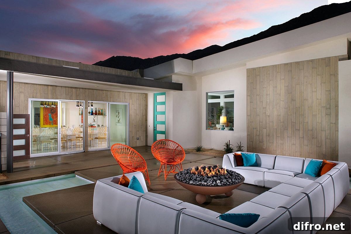 Accent chairs and outdoor cushions for a modern patio