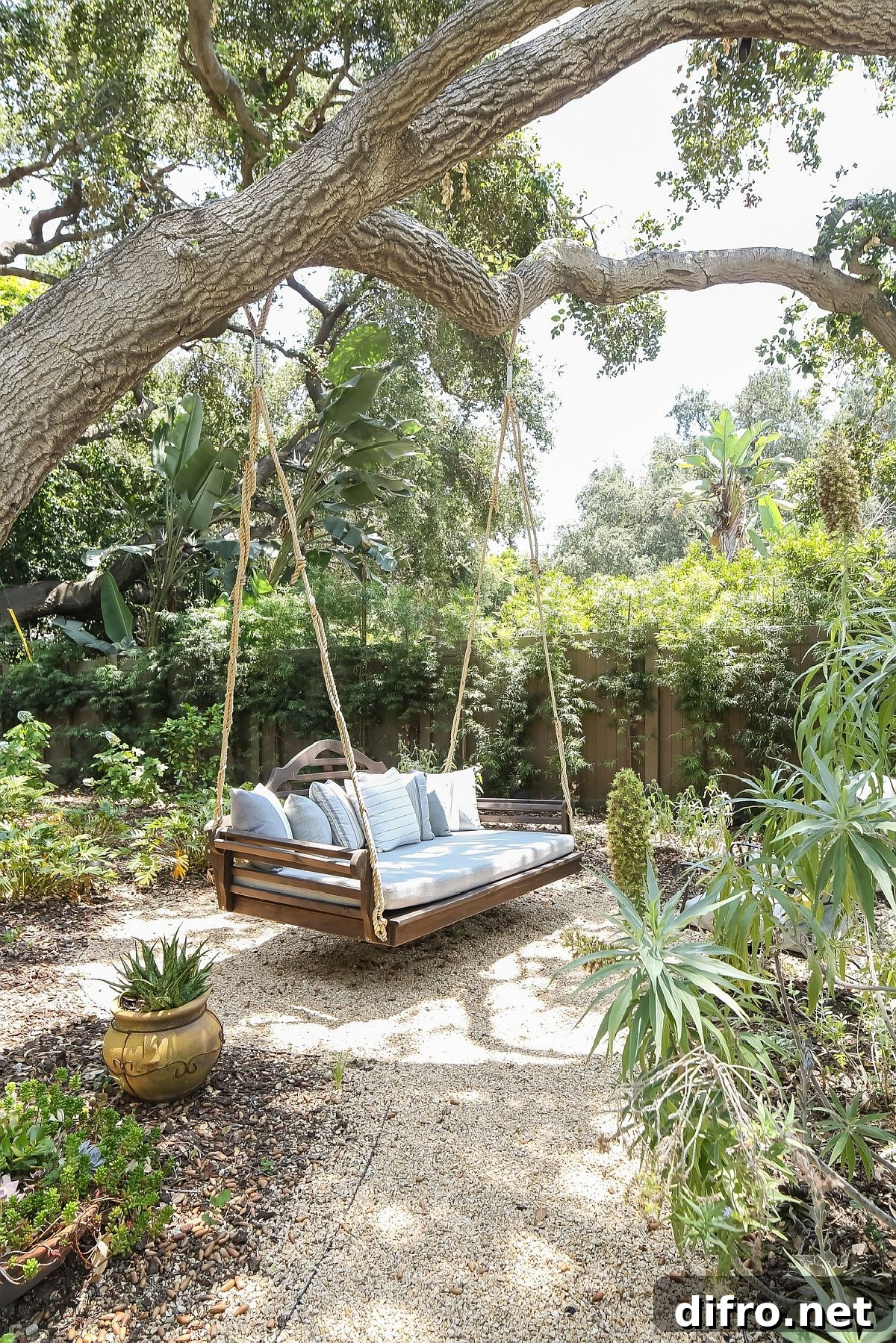 Swing bench in the garden ideal for resting