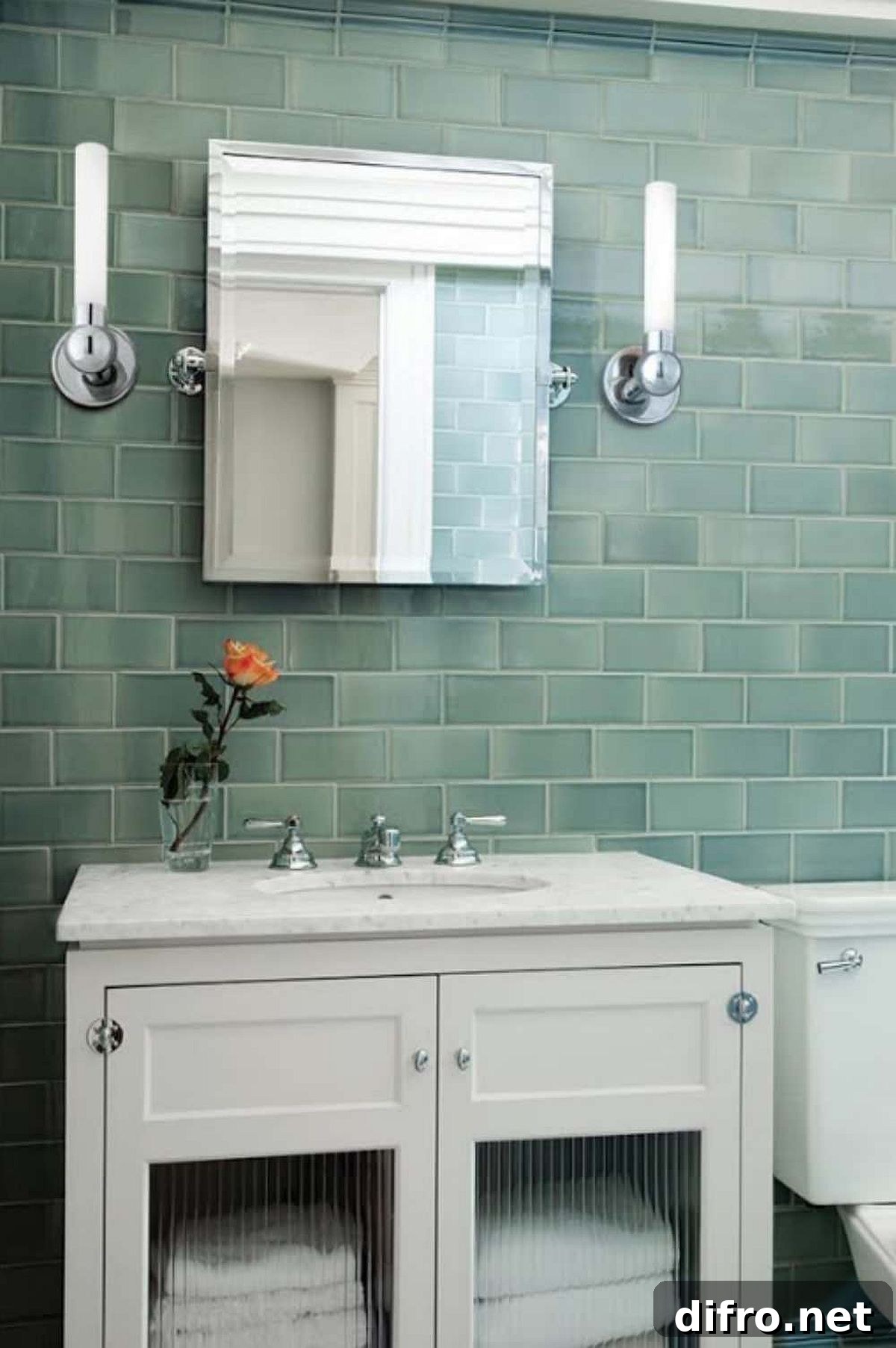 Green tiles in contemporary bathroom