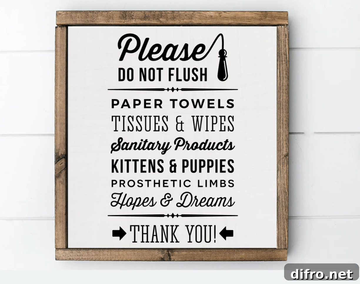please do not flush sign rustic wood frame white shiplap background
