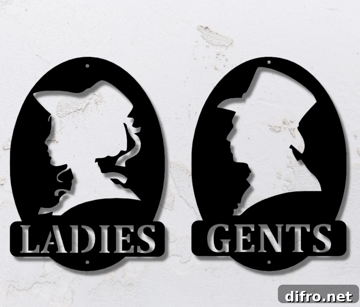 ladies and gent wrought iron black signs for bathroom