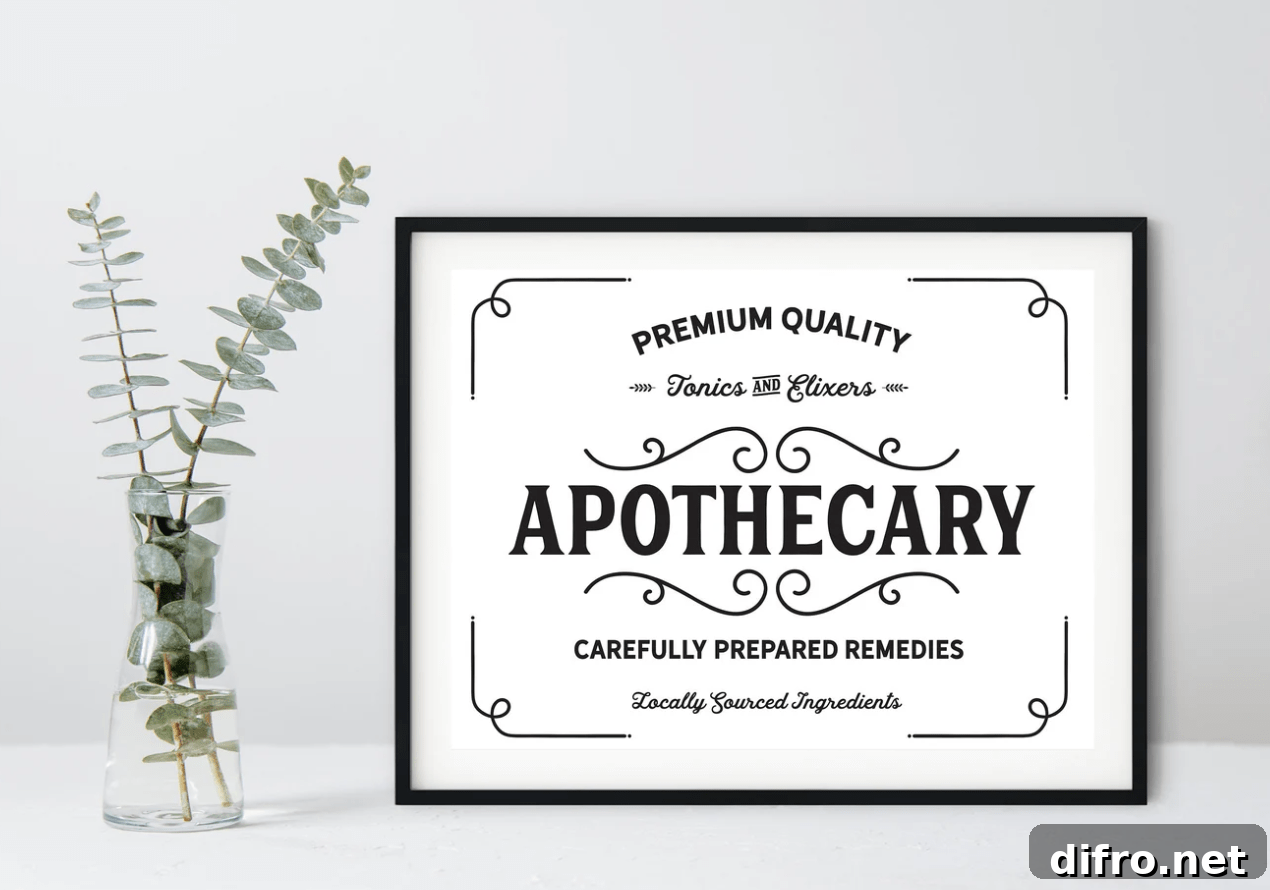 apothecary black frame print with eucalyptus stems