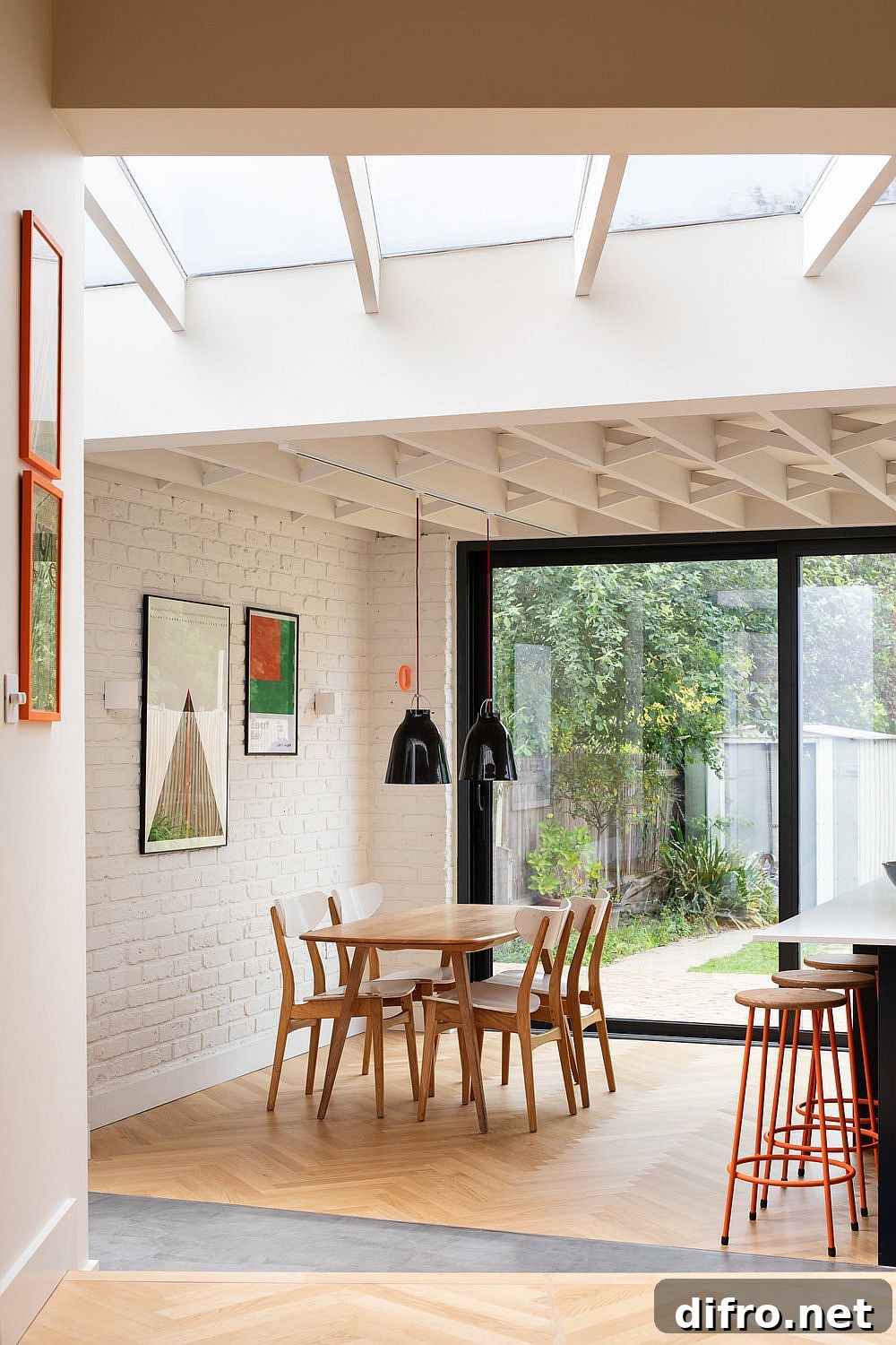 Skylight illuminating the dining and living areas