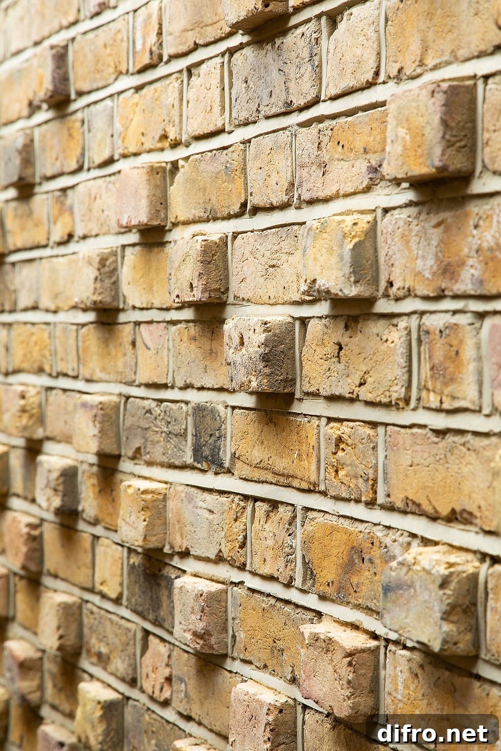Gorgeous brick wall with projecting blocks in the backyard