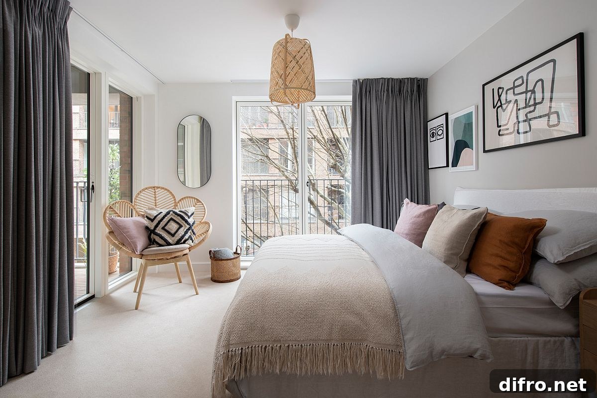 Relaxing bedroom in modern Scandinavian style