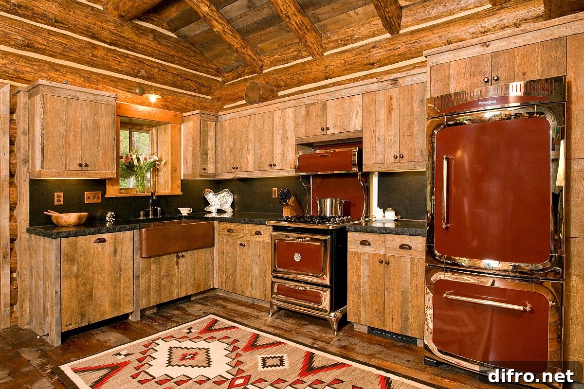 Custom range and sink in the kitchen add to its inimitable rustic appeal