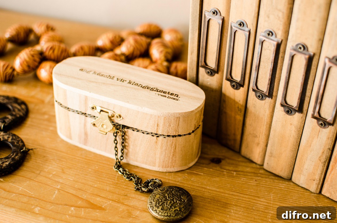 Engraved wood jewelry box with locket