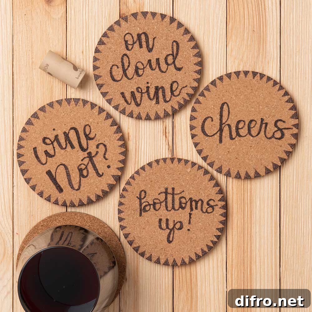 Wood burned round coasters with triangle boarders