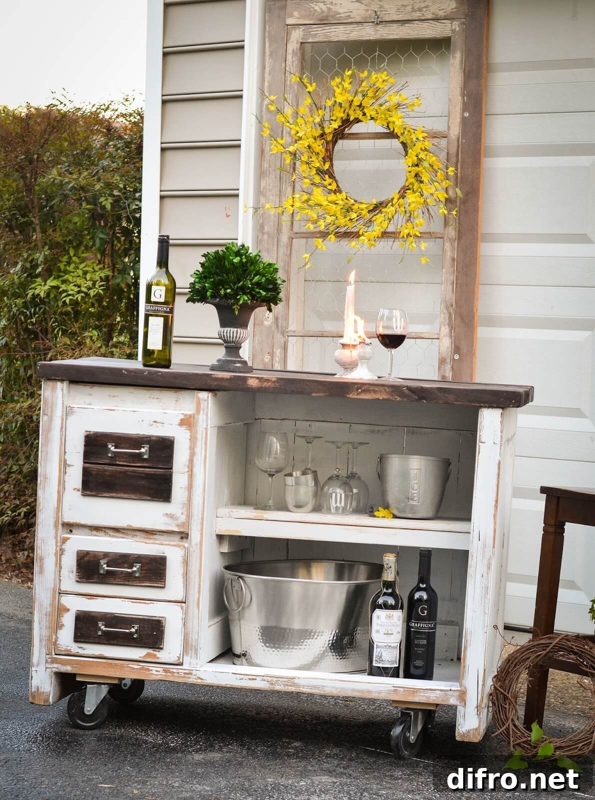 Desk Repurposed to Island Bar with Wheels