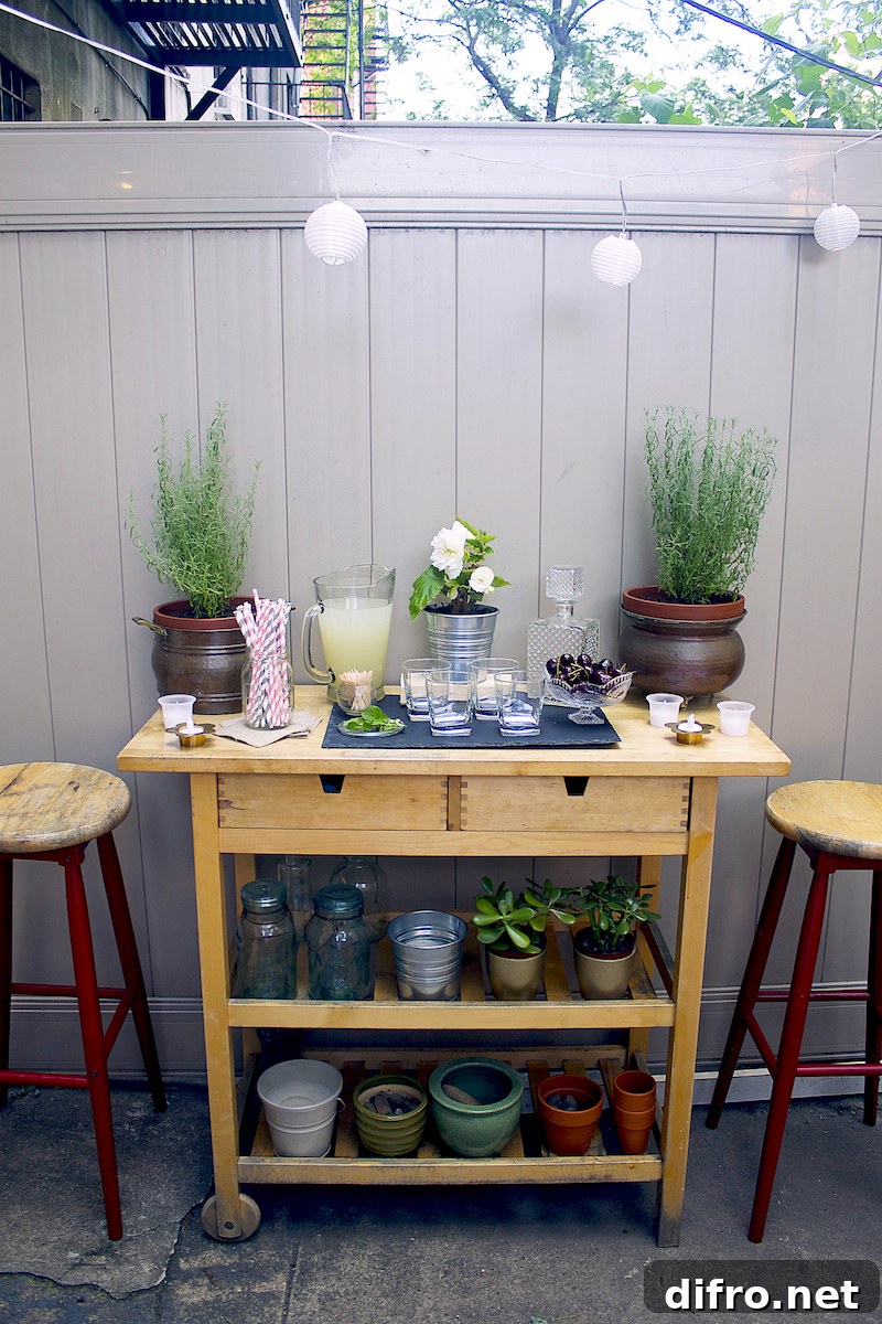 Bar Cart with Plant Decor