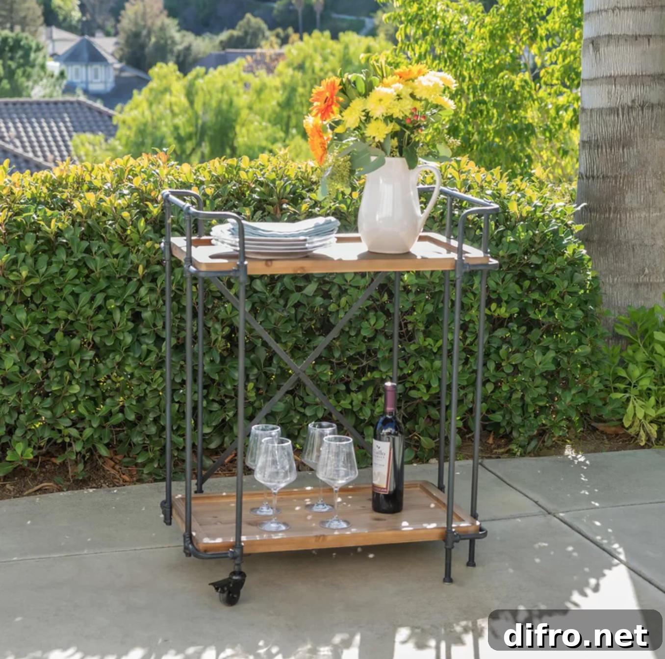 Metal Bar Cart with Wheels