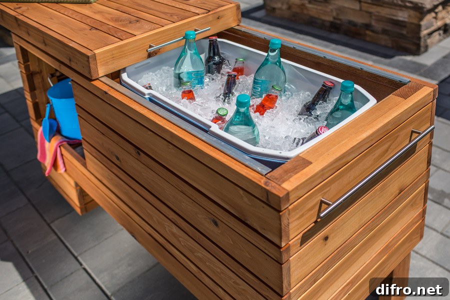 Wooden Ice Chest with Sliding Lid