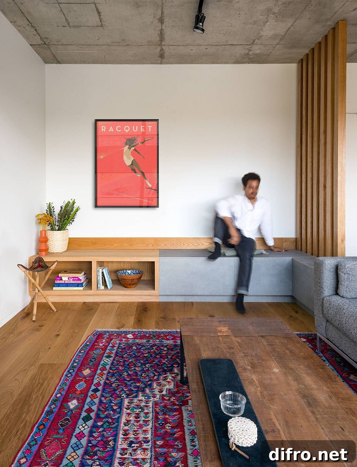 Redesigned living area of the King West Loft with smart seating