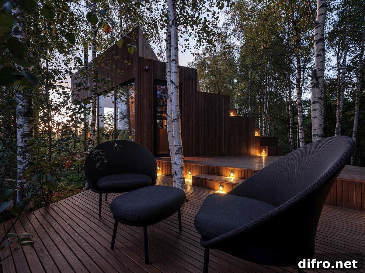 Outdoor lighting and views at the cabin