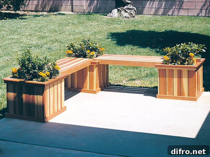 wooden planter bench