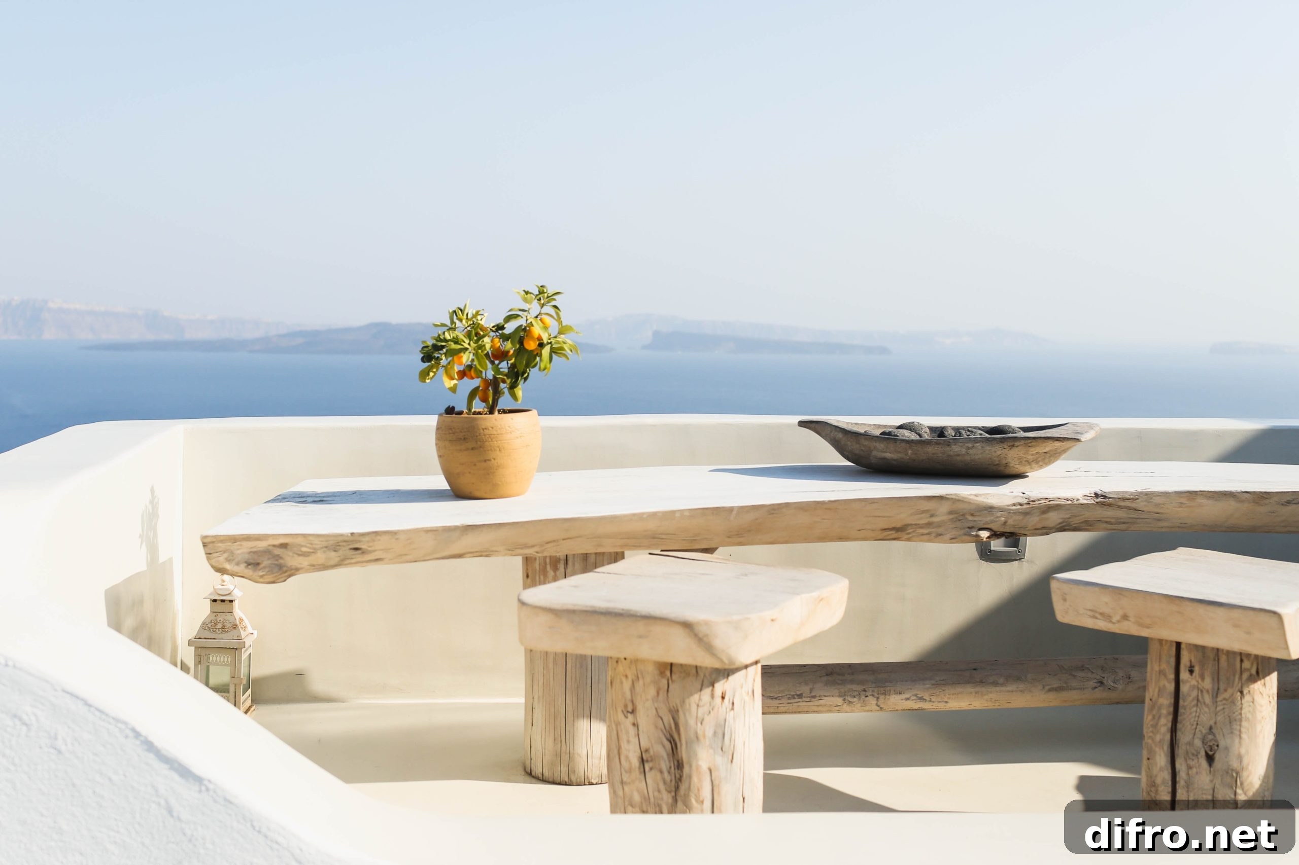 live edge wood table overlooking ocean