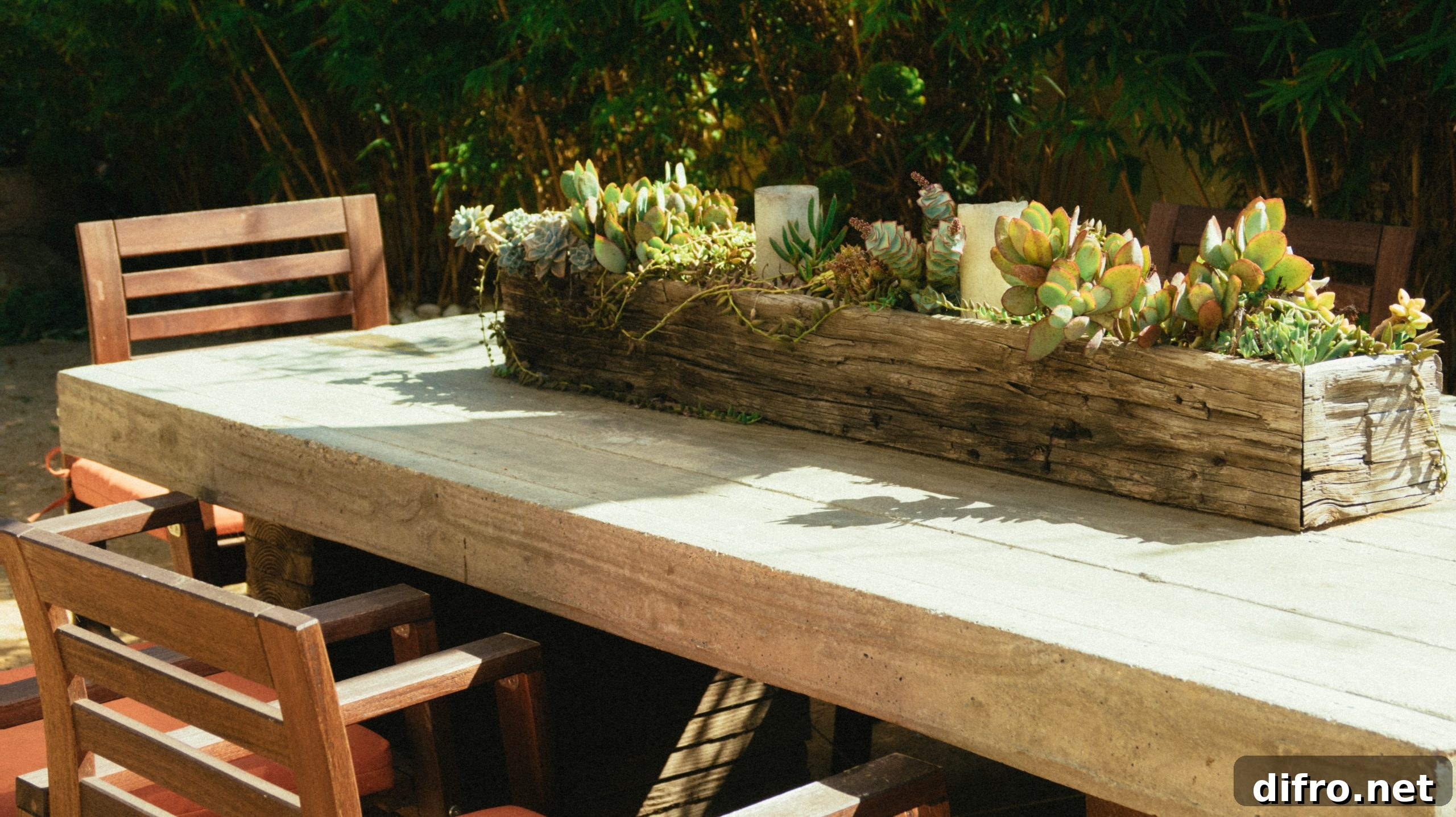 wooden plant box on outdoor table