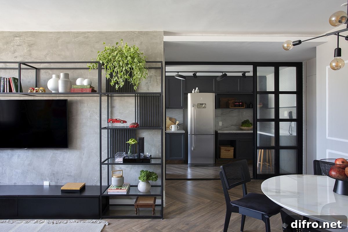 Contemporary ease combined with industrial touches in the smart apartment makeover