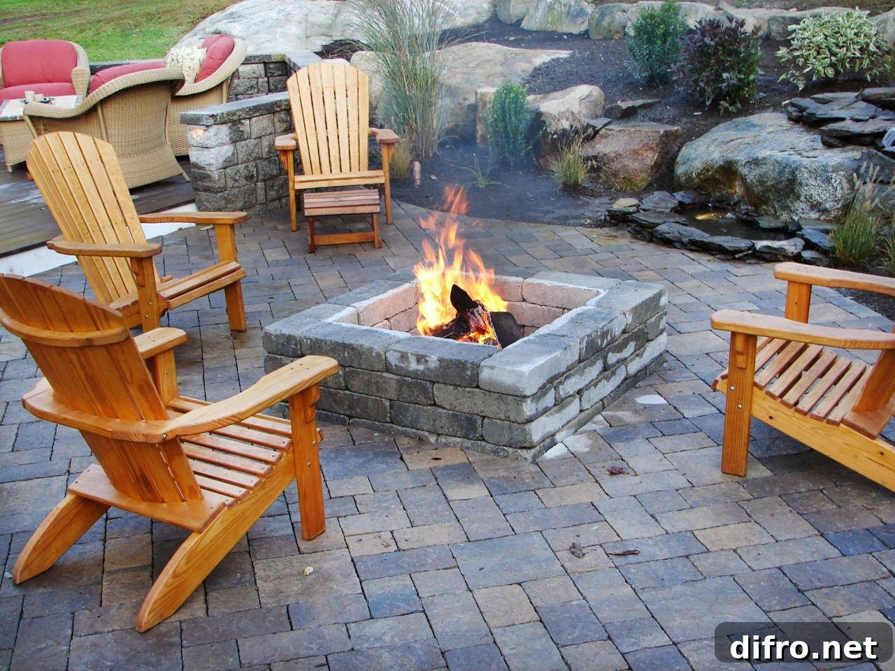 Large Natural Stone and Brick Outdoor Fire Pit