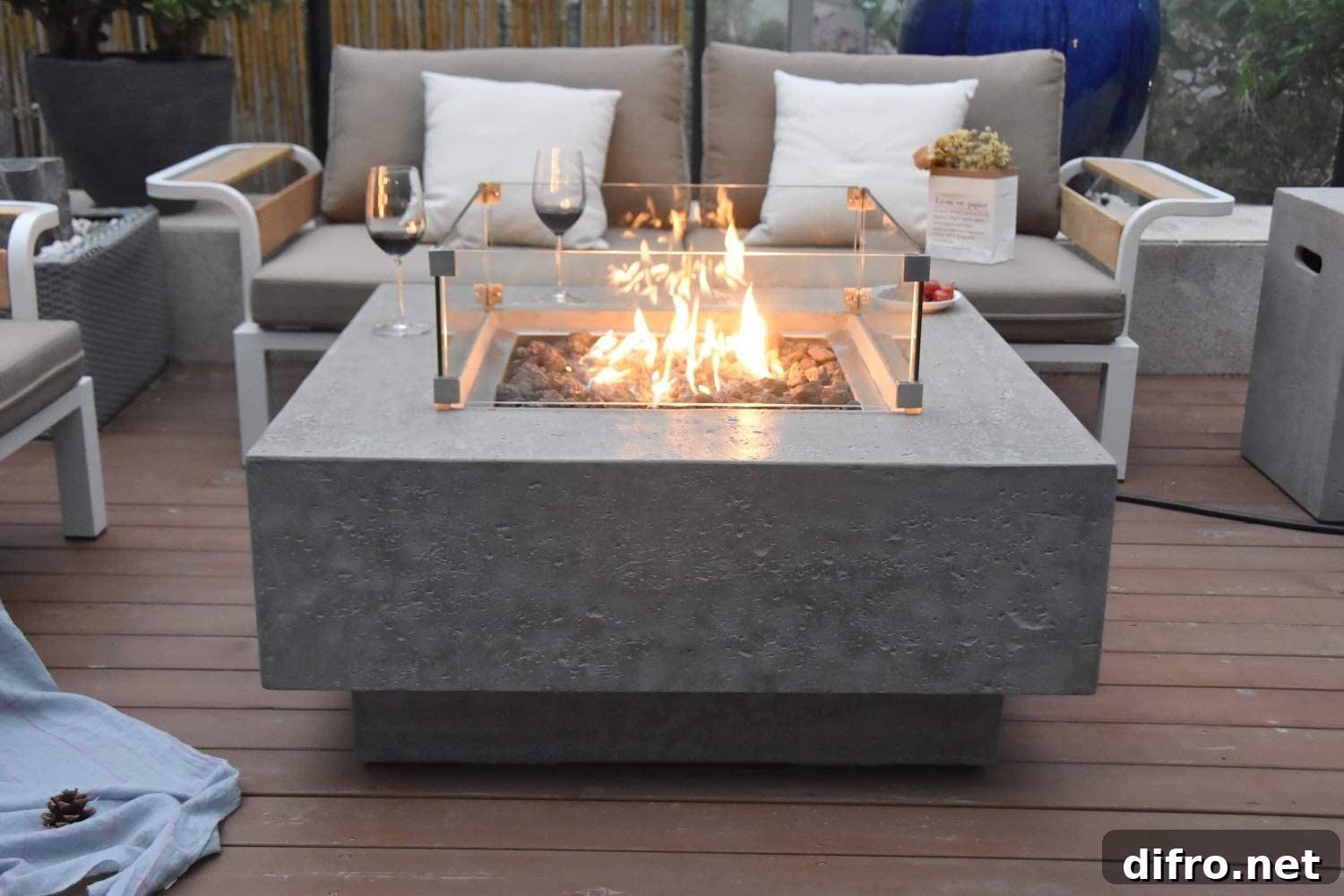 Modern Concrete and Glass Fire Table
