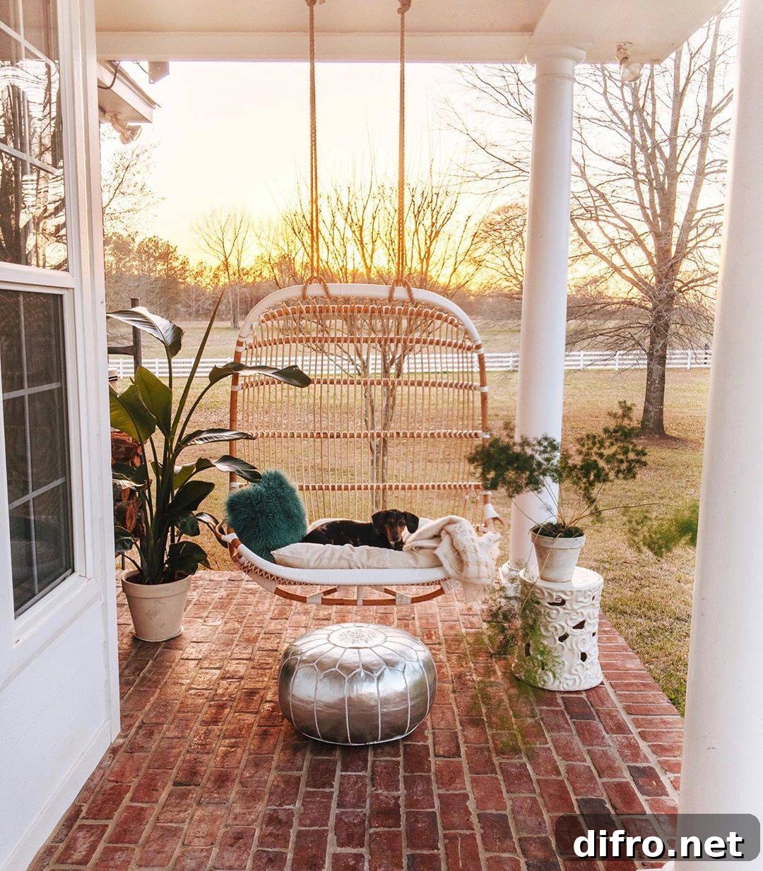 Boho Chic Modern Patio Porch Rattan Oval Swing