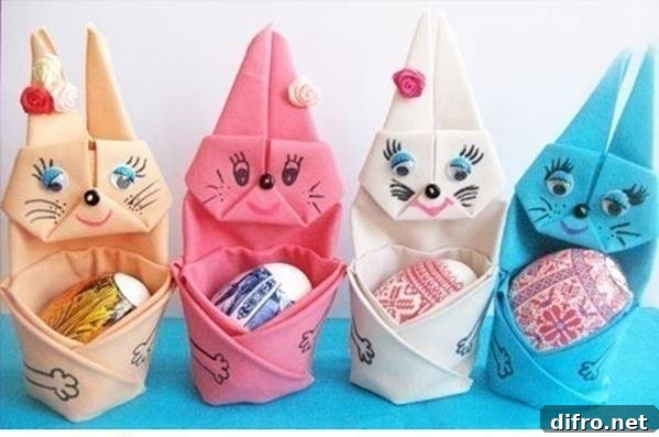 Bunny napkin folding with easter eggs